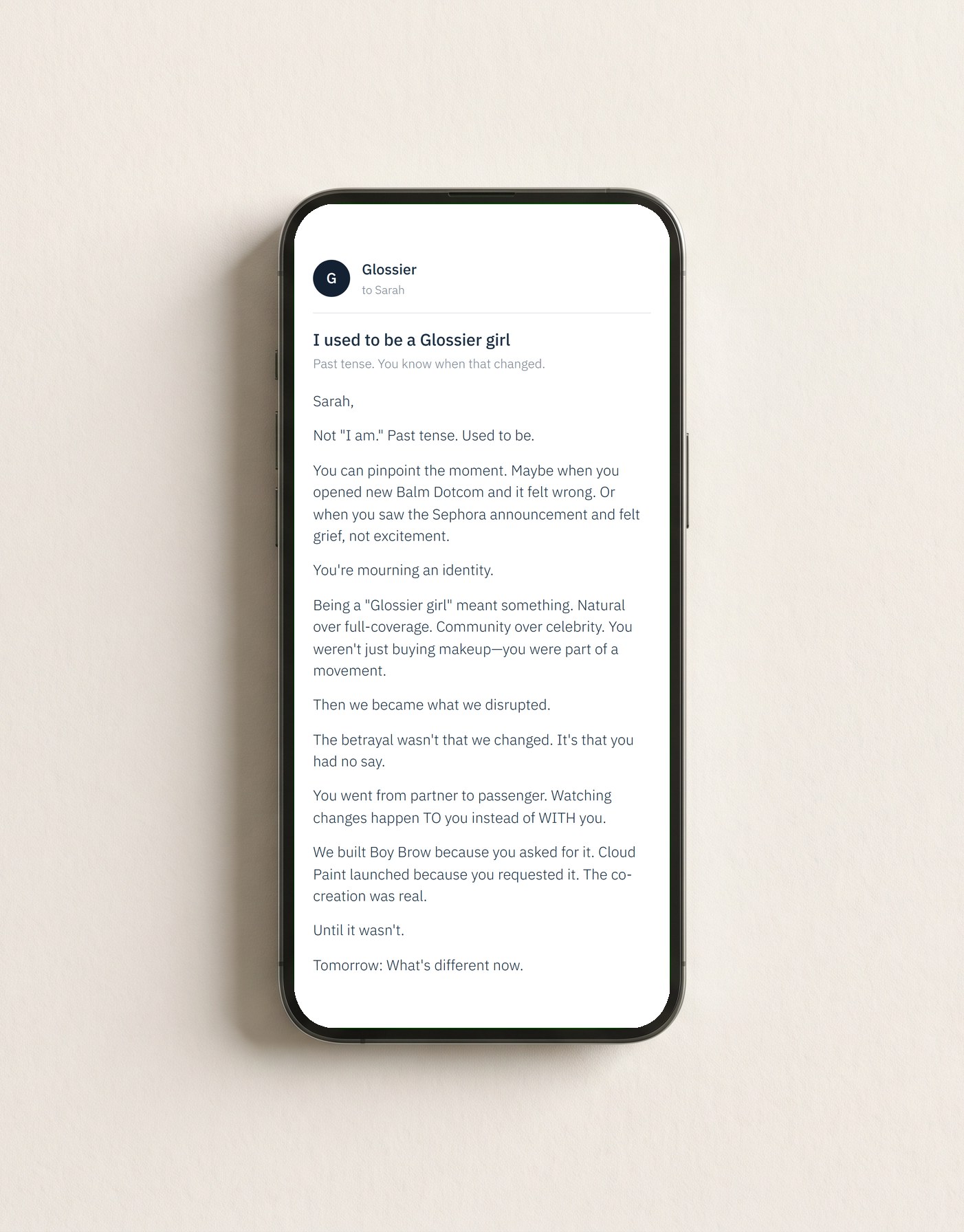 Glossier copy on a device