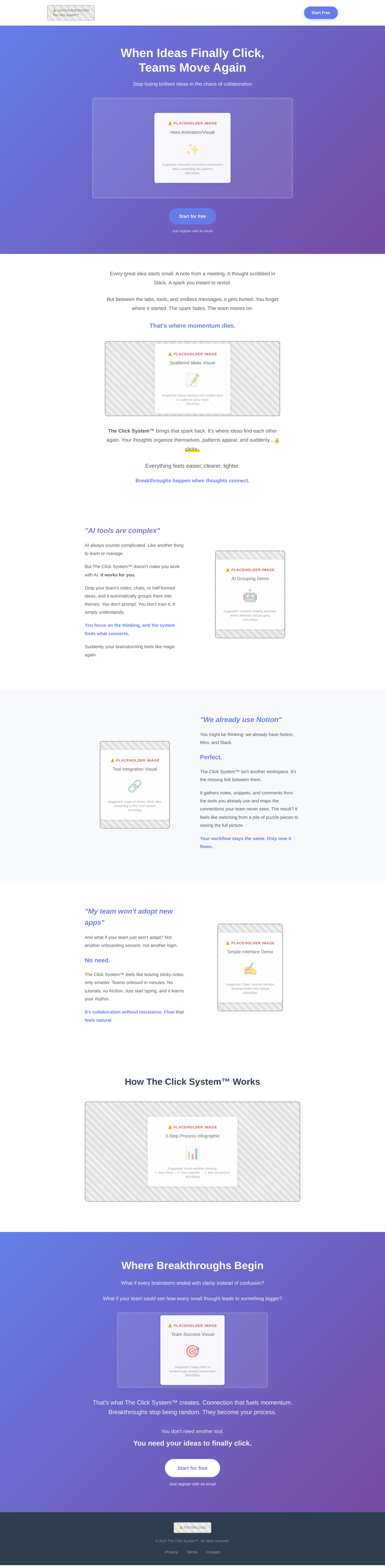 Wireframe of the When Ideas Finally Click, Teams Move Again, as laid out by Ezekiel Tamondong