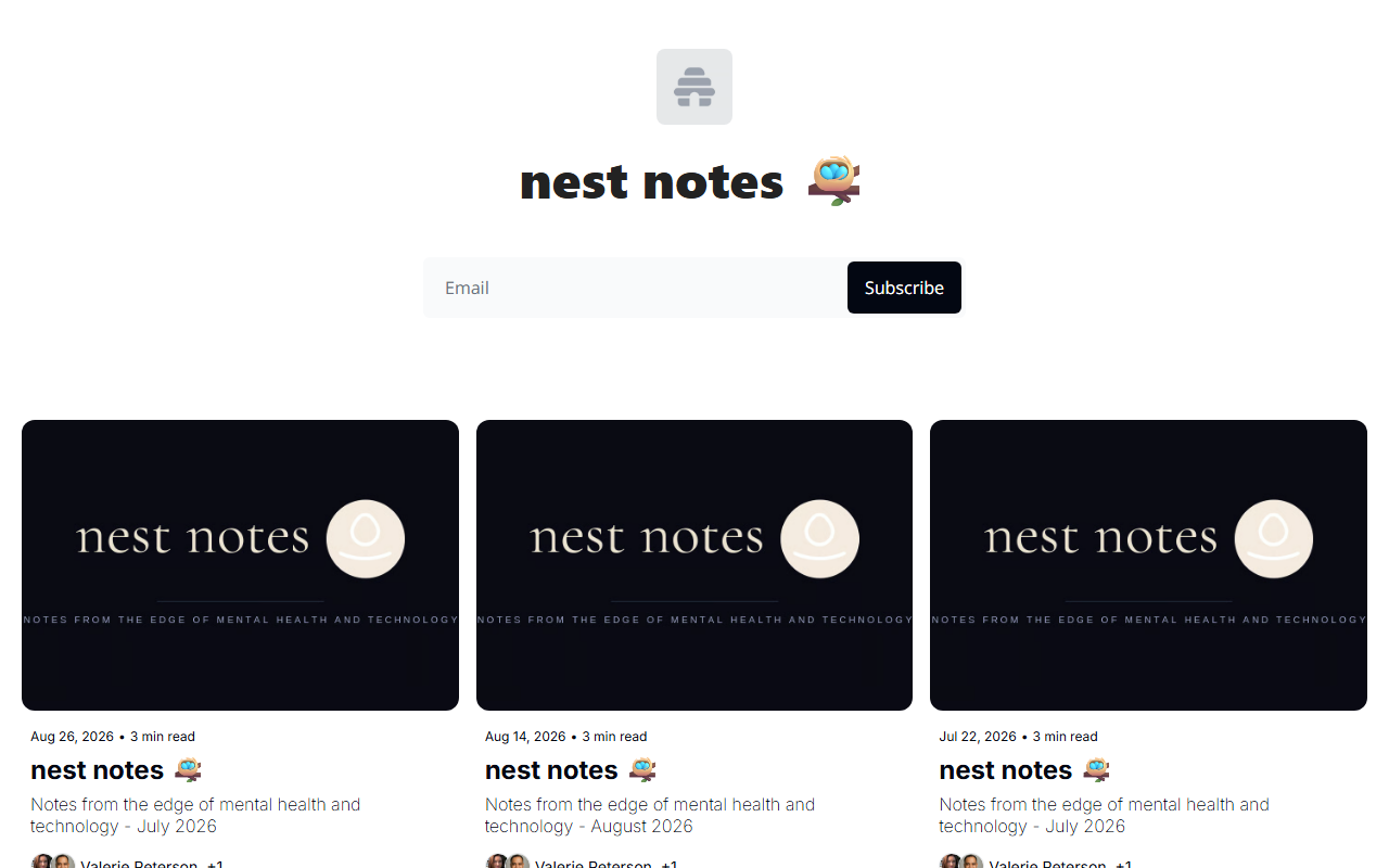 nest mental health on Beehiiv page for NEST Notes